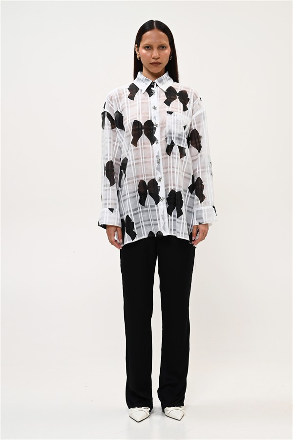 BOOM 033 BOW SHIRT B/W